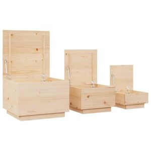 Ebern Designs Storage Boxes With Lids 3 Pcs Black Solid Wood Pine brown 40.0 H x 57.0 W x 55.0 D cm