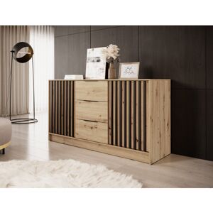 Ebern Designs Hatchcock 3 Drawer 155Cm W Combi Chest Oak/Black 86cm H X 155cm W X 51cm D