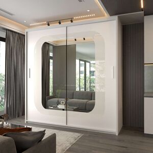 Latitude Run Czechia Sliding Mirror Wardrobe – 150cm & 203cm Options White (White Strip) 217cm H x 150cm W x 62cm D