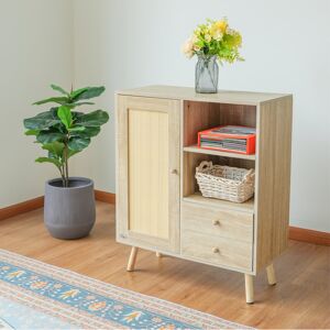 17 Stories Allissa Wicker/Rattan Rectangle Accent Cabinet Teal 90cm H X 76cm W X 35cm D