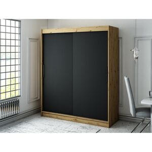 Ivy Bronx Weil 2 Door Sliding Wardrobe Black Matt/Oak Artisan 200cm H x 180cm W x 62cm D