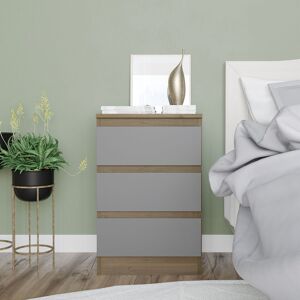 17 Stories 3 Drawer Skagen Chest Cabinet No Handle Drawer Storage Grey & Oak 61.5cm H X 40cm W X 35cm D