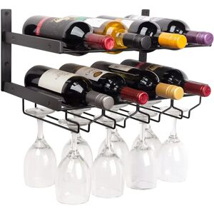 Rebrilliant Industrial Wine Rack Wall Mounted With Wine Stemware Rack By Mildenhall - Horizontal Wine Bottle Glass Holder - Holds 8 X Glasses And 8 X Wine Bottles black 17.0 H x 10.0 W x 3.0 D cm