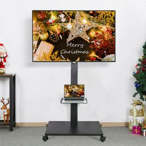 Symple Stuff Swivel Mobile Floor TV Stand On Wheels For 32-65 Inch Plasma/LCD/LEDM, Height Adjustable Tall TV Stand With 2-Tier Shelves & HD Cable black 61.0 W x 40.0 D cm