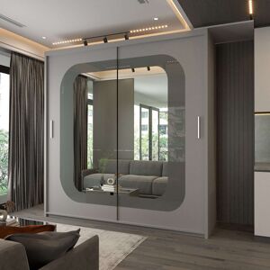 Latitude Run Czechia Sliding Mirror Wardrobe – 150cm & 203cm Options Grey (Black Strip) 217cm H x 150cm W x 62cm D