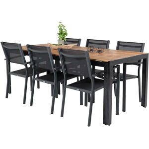 Dakota Fields Bhavya 6 Seater Dining Set black/brown/white 76.0 H x 200.0 W x 100.0 D cm