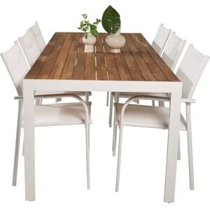 Dakota Fields Hyeon 6 Seater Dining Set brown/white 76.0 H x 200.0 W x 100.0 D cm