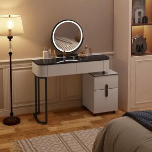 Metro Dressing table with LED lighting, 3 colors, cosmetic table with glass top, 100 x 40cm, 1 side cabinet, flexible assembly black/brown/white 125.0 H x 100.0 W x 40.0 D cm
