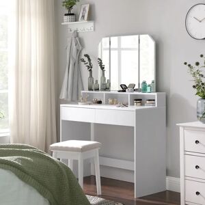 Zipcode Design Doubloon Cove Dressing Table with Mirror brown/white 142.0 H x 100.0 W x 40.0 D cm