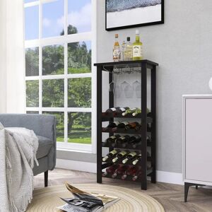 Brayden Studio Sabbattus 20 Bottle Solid Wood Floor Wine Bottle & Glass Rack black 99.5 H x 44.0 W x 24.0 D cm