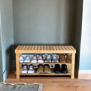 Borough Wharf Natural Bamboo Wooden Shoe Rack Bench with Storage Shelves Shoe Organiser Entryway Hallway brown 42.0 H x 60.0 W x 27.0 D cm