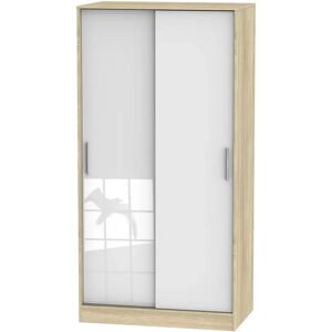 Ebern Designs 2 Door Wardrobe white/brown 197.5 H x 100.5 W x 60.0 D cm