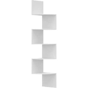 Metro White 5 Tier Corner Shelf, Wall Mount Floating Shelves, Wall Shelves, Zig Zag Display Storage Organiser Shelving Unit, Bookcase Bookshelf For Living R White 127.5cm H X 20cm W X 20cm D