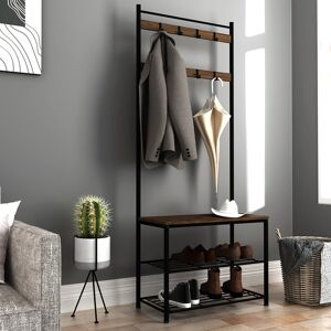 Borough Wharf Lafontaine Hall Tree with Bench and Shoe Storage Distressed Oak 175.5cm H X 70cm W X 32.5cm D