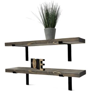 Alpen Home Set Of 2 Handcrafted Tudor Wooden Wall-Mounted Floating Shelves With Black L Brackets, Made From Solid Timber Shelf Driftwood Gray 4.5cm H x 140cm W x 22cm D