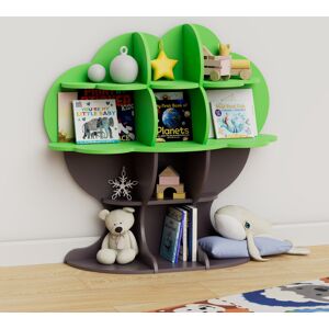 Blue Elephant Genivive Tree Kids Bookshelf, Wood Bookcase, 12-Cubby Children Toy Storage Organizer Book Shelf, Baby Montessori Bookshelf and Toy Storage Green/Brown 96.5cm H X 96.5cm W X 30.5cm D