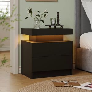 Metro Led Bedside Table With Drawers Black 53cm H X 49cm W X 34cm D