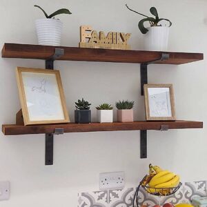 Borough Wharf Lemieux Handcrafted Rustic Wooden Wall-Mounted Floating Shelves with Black L Brackets (Tudor Oak) Tudor Oak 4cm H x 130cm W x 22cm D