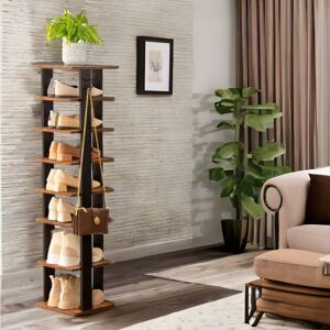 Borough Wharf 8 Pair Shoe Rack Narrow Industrial Rustic Brown Hallway Living Room Furniture Black;Rustic Brown 8