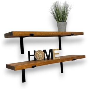 Alpen Home Set Of 2 Handcrafted Tudor Wooden Wall-Mounted Floating Shelves With Black L Brackets, Made From Solid Timber Shelf Tudor Oak 4.5cm H x 140cm W x 22cm D