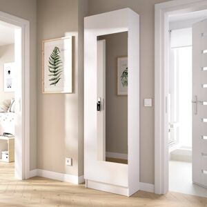 Latitude Run Shoe rack Dpagani, Space-saving cabinet for entrance, with 1 mirrored door, 50x27h186 cm, White