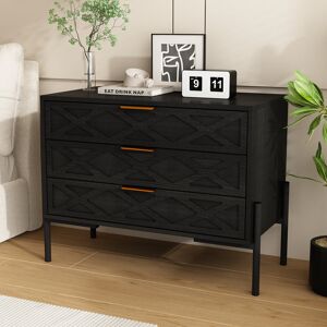 Latitude Run Modern 3 Drawers Chest Of Drawers, Wooden Dresser Bedside Storage Cabinet, Black Wood With Gold Handles, For Living Room, Bedroom, Hallway, 39d X 80w Black 60cm H X 80cm W X 39cm D