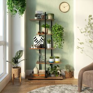 Borough Wharf Bookshelf, 5-Tier Floor Standing Bookcase, Asymmetrical Staggered Display Shelf, Plant Shelf, Industrial Style, For Living Room, Bedroom, Home Office, Rustic Brown 144.5cm H X 74cm W X 28cm D