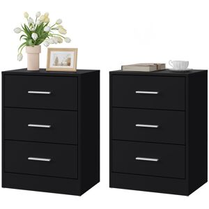 17 Stories Bedside Tables Set Of 2, Chest Of 3 Drawers Nightstands White Bedside Cabinets, Living Room Side Tables, 39x28x54cm Black 54cm H X 39cm W X 28cm D