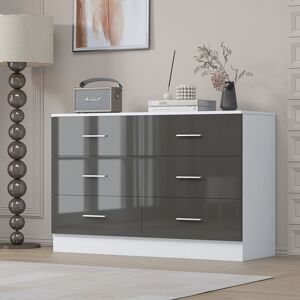 Zipcode Design Eva High Gloss 6 Drawer Chest of Drawers - H: 75cm x D: 40cm x W: 112cm Matte White/Gloss Grey 75cm H X 112cm W X 40cm D