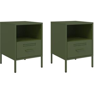 Ebern Designs Bedside Cabinets 2 pcs 36x39x50,5 cm Steel Olive Green 50.5cm H X 36cm W X 39cm D