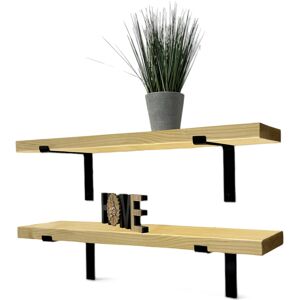 Alpen Home Set Of 2 Handcrafted Tudor Wooden Wall-Mounted Floating Shelves With Black L Brackets, Made From Solid Timber Shelf Antique Pine 4.5cm H x 140cm W x 22cm D