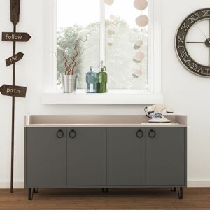 Latitude Run Brompton 140 Cm Wide Sideboard Modern Storage Cabinet with Hairpin Legs Anthracite/Light Mocha 80cm H X 140cm W X 36cm D