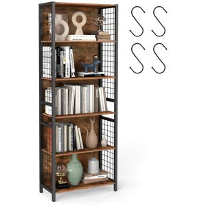Borough Wharf Book Shelf, 6-Tier Bookcase, Shelving Unit With 4 Hooks, 30 X 40 X 175.6 Cm, For Office, Study, Living Room, Bedroom, Rustic Brown And Ink Black Black;Brown (6 Shelves) 175.6
