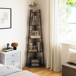 Latitude Run 5-tier corner bookcase, industrial corner bookcase, modern free-standing corner bookcase, ladder bookcase, open wooden shelf for living room, hallway, Black 160cm H X 35cm W X 35cm D