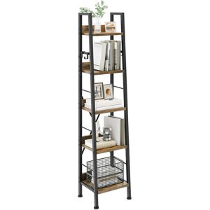 Borough Wharf ladder shelving unit, 5 Tiers Floorstanding slim bookcase Brown