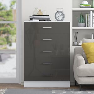 Zipcode Design Eva High Gloss 5 Drawer Chest Of Drawers - H: 100cm x D: 40cm x W: 70cm Matte White/Gloss Grey 100cm H X 70cm W X 40cm D