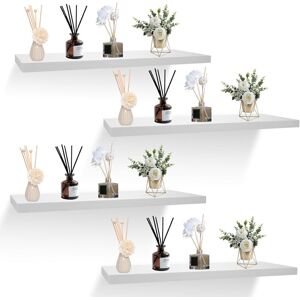 17 Stories 4 Pack Floating Shelves, 40Cm Shelves For Wall, Rustic Wooden Wall Shelves Book Shelves For Office, Bedroom, Living Room And Kitchen Display Storage White 15cm H X 40cm W X 2cm D
