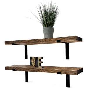 Alpen Home Set Of 2 Handcrafted Tudor Wooden Wall-Mounted Floating Shelves With Black L Brackets, Made From Solid Timber Shelf Walnut 4.5cm H x 140cm W x 22cm D
