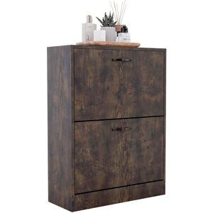 Brayden Studio 2 Drawer Shoe Cabinet Cupboard Shoe Storage Organiser Dark Wood 6