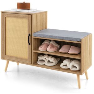 17 Stories Rattan Shoe Cabinet 2-In-1 Shoe Storage Bench Shoe Rack Cabinet Natural Wood 12
