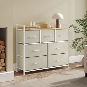 Borough Wharf Chest Of Drawers, Bedroom Cabinet, 7 Fabric Drawers With Handles, Metal Frame Cream White