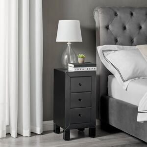Latitude Run Nekizia Small Slimline 3 Drawer Mirrored Bedside Cabinet - Luxury Modern Bedside Table Nightstand Black 60cm H X 30cm W X 30cm D