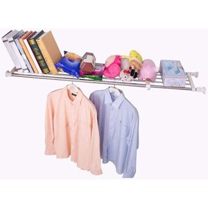 Latitude Run Closet Tension Shelf & Rod Expandable Metal Storage Rack Adjustable Organizer DIY Divider Separator For Cabinet Wardrobe Cupboard Kitchen Bathroom - G Stainless Steel 5.08