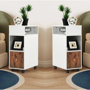 Brayden Studio Narrow Bedside Table Set Of 2, Wooden Bedside Table With Drawer And Open Compartment, Slim Bedside Cabinet With Wheels For Bedroom, Living Room, Or Of Brown;White 68cm H X 25cm W X 50cm D