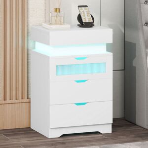 Metro Bedside Table With Charging Station?3 Drawers And1 Top Drawer, White White 70cm H X 45cm W X 40cm D