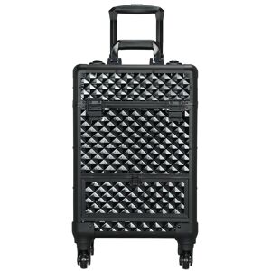 Yaheetech Rolling Cosmetic Case Professional Makeup Suitcase Travel Case Organizer with Drawer Black Satin Black 55.5cm H X 34.3cm W X 24.2cm D