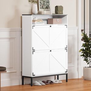 Latitude Run Shoe Cabinet With 2 Flip Drawer, Narrow Shoe Storage Cabinet,white Freestanding Slim Storage Organiser,space-saving Hidden Furniture Unit For Entryway White 20