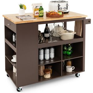 Latitude Run Kitchen Island Rolling Storage Trolley Cart Cupboard With 4 Adjustable Shelves Brown 98.5cm H X 116.5cm W X 60cm D