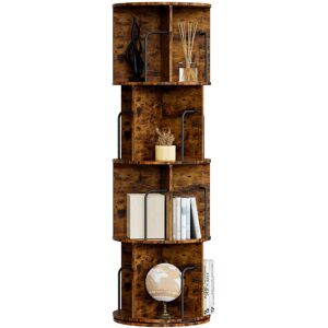 Borough Wharf Rotating Bookshelf, 360° Swivel Bookcase with 4-Tier Storage Shelves, Space-Saving Freestanding Book Rack Brown 128cm H X 40cm W X 40cm D