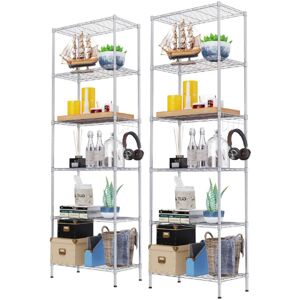 Rebrilliant Elu 54cm W Powder Coated Steel Shelving Unit (Set of 2) Silver 160cm H X 54cm W X 29cm D